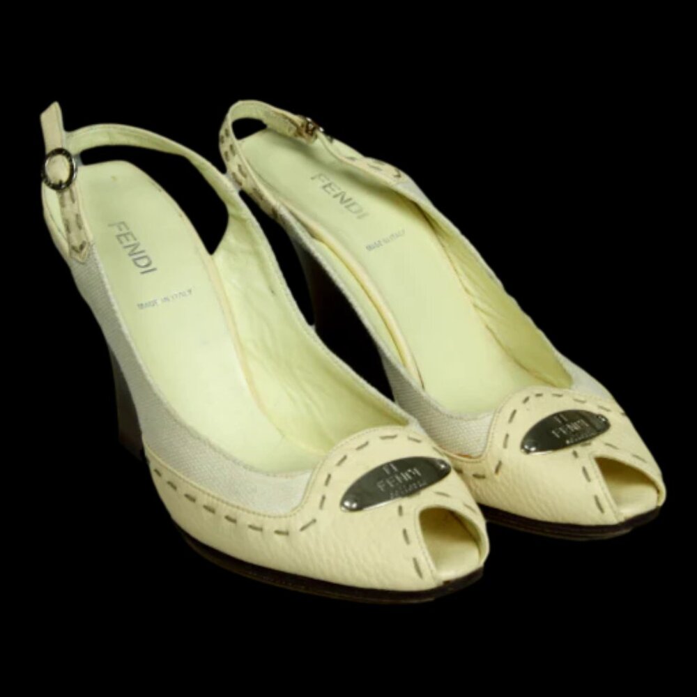 FENDI Leather Colorblock Pattern Slingback Sandals - Picture 2 of 7